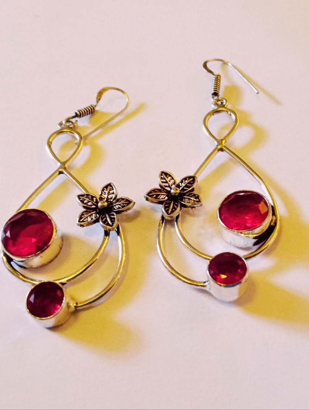 Garnet Gemstone Sterling Silver Drop Dangle Earrings